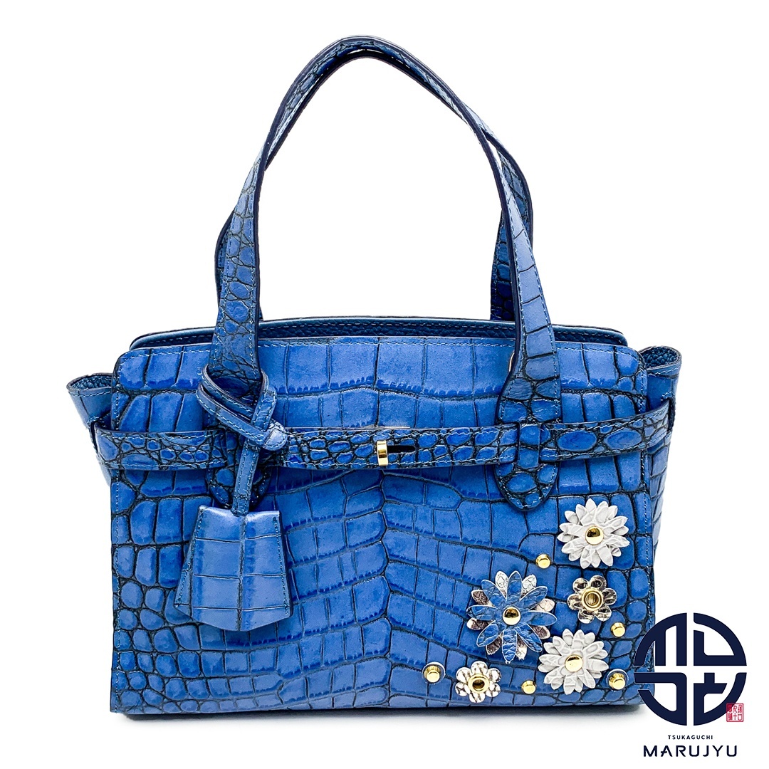 LEATHER JEWELS レザージュエルズ ブルー系 青 フラワー 花 型押し風 2wayハンドバッグ ショルダーバッグ バック 鞄 カバン拍卖