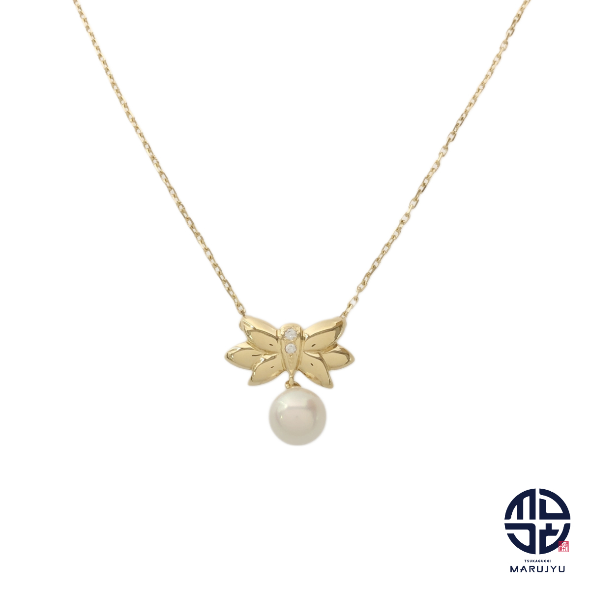 MIKIMOTO ミキモト K18 18金イエローゴールド アコヤパール 真珠 ダイヤ入り デザイン 揺れる ネックレス ジュエリー アクセサリー拍卖