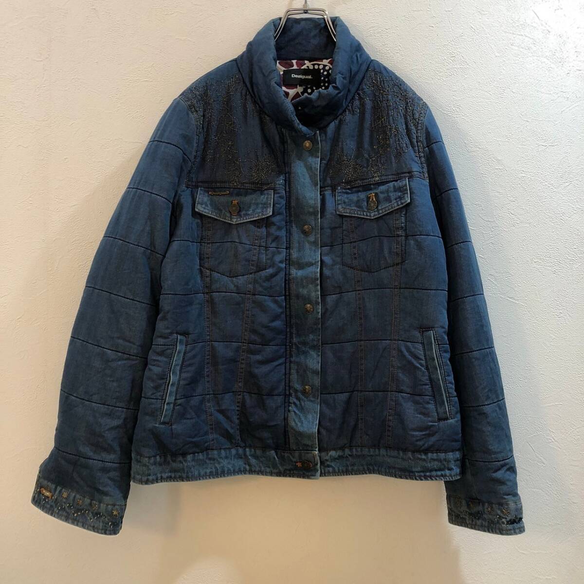 Desigual/ 長袖 フルジップアップジャケット ラインストーン付き ブルー メンズ 42拍卖