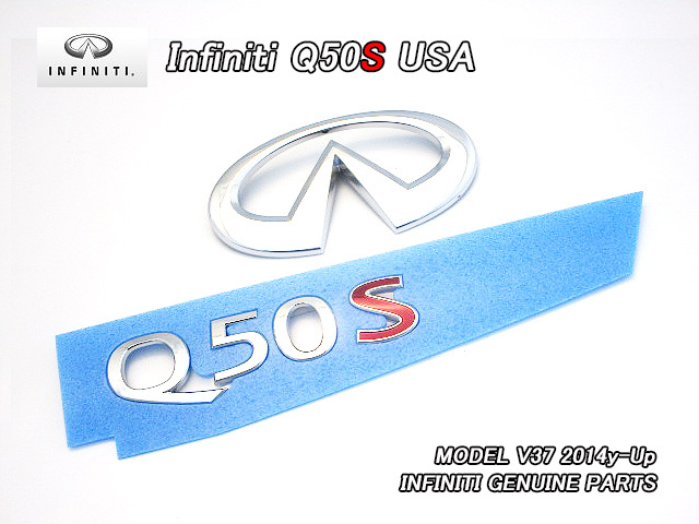 スカイラインV37セダン【INFINITI】インフィニティQ50S純正USエンブレム-リア2点セット(赤S文字)/USDM北米仕様RS400タイプS.SPレッドUSA拍卖