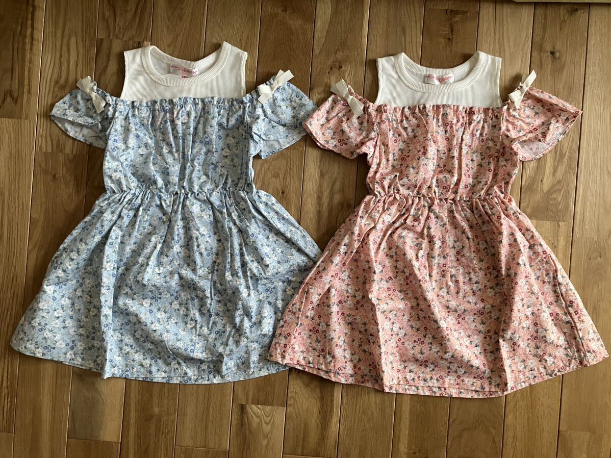 新品 女の子 キッズ 肩出し ワンピース 小花柄 セット 110センチ拍卖