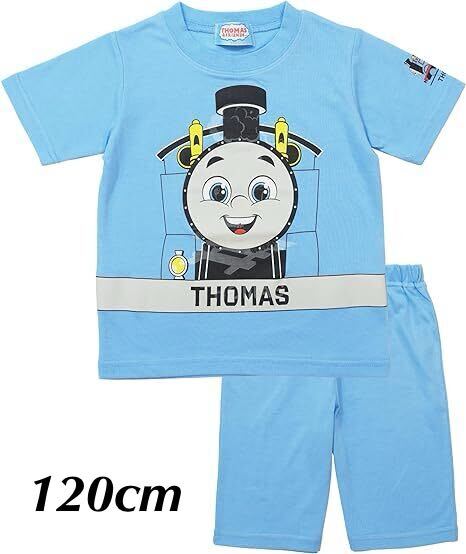 新品62885 きかんしゃトーマス 120cm 光るパジャマ 天竺 半袖半ズボン上下セット ブルー キッズ ルームウェア 蓄光パジャマ拍卖