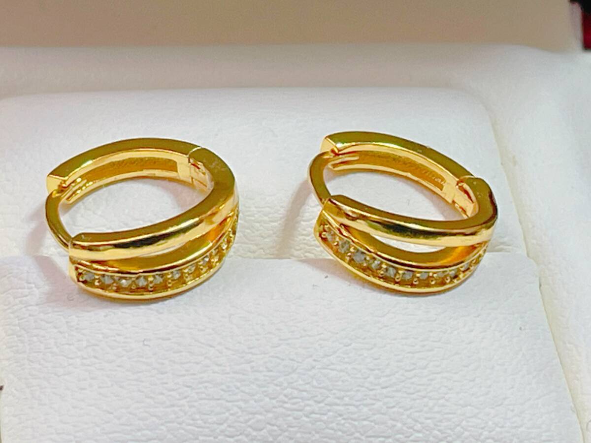 CZダイヤモンド s925 k18コート ピアス イエローゴールド リングピアス拍卖