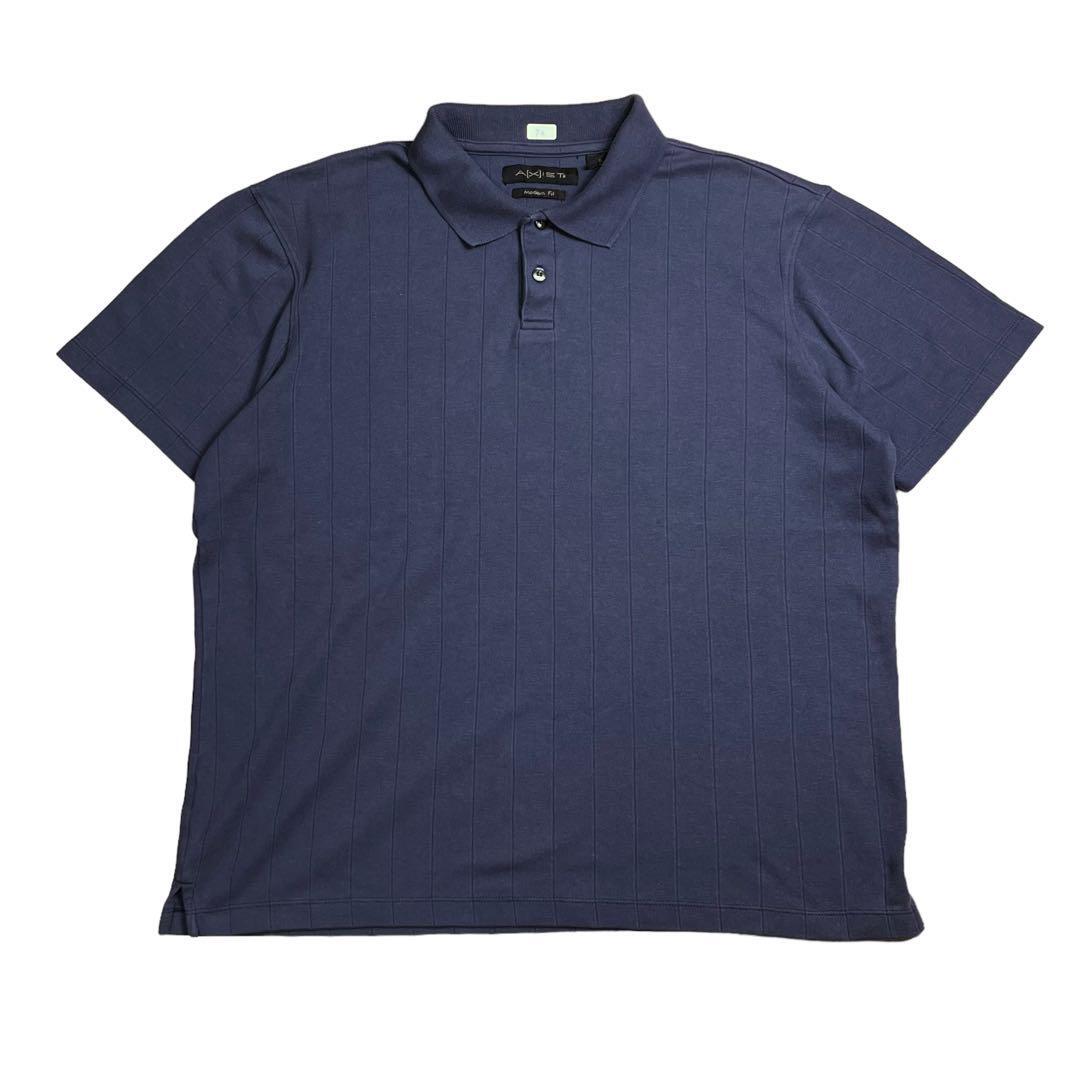 ポロシャツ 半袖 ゴルフ ストライプ シンプル ネイビー 紺 L拍卖