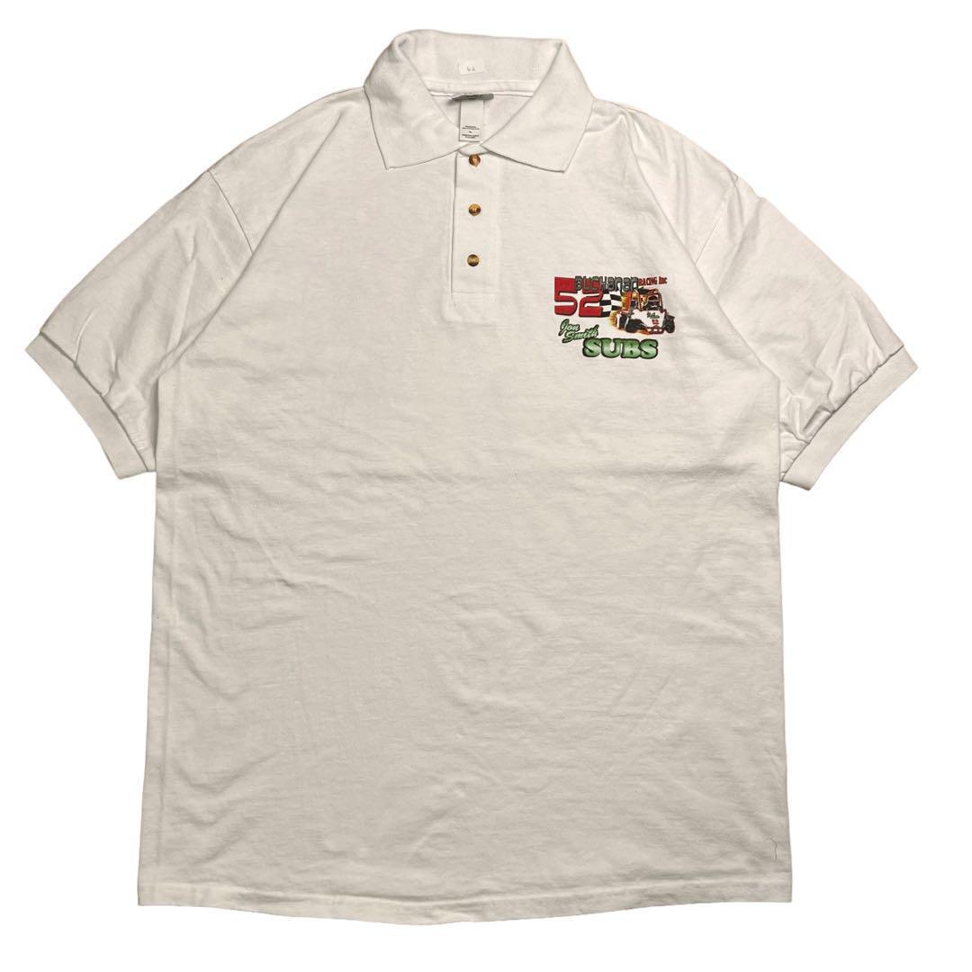 ポロシャツ 半袖 ゴルフ プリント ワンポイント ホワイト レーシング拍卖