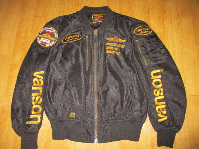 バンソンレーシング サイズM MA-1タイプ 黒金 全刺繍ロゴ フルメッシュライダースジャケット 極美中古拍卖