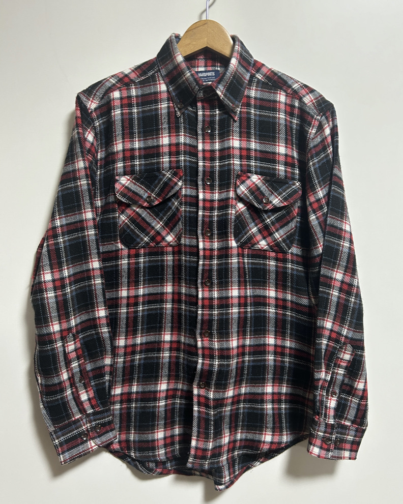 美品★VAN SPORTS ヴァンスポーツ アクリル チェック 長袖シャツ ネルシャツ M 黒 赤 白 ブラック拍卖