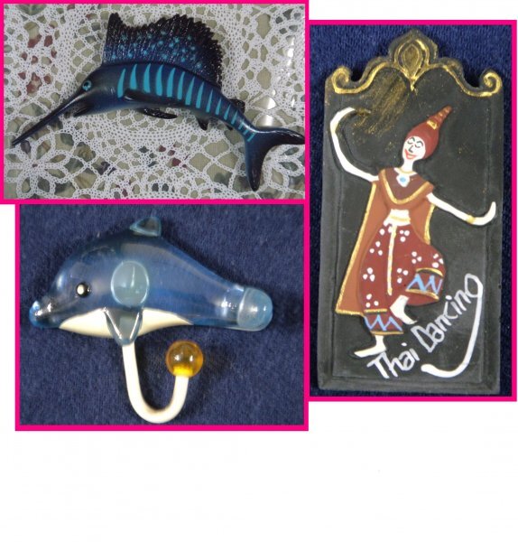 【送料無料:3点:マグネット:キーハンガー:キーフック】★カジキマグロ・イルカ・タイ土産★マグネット 磁石 冷蔵庫 インテリア:お得橋本拍卖