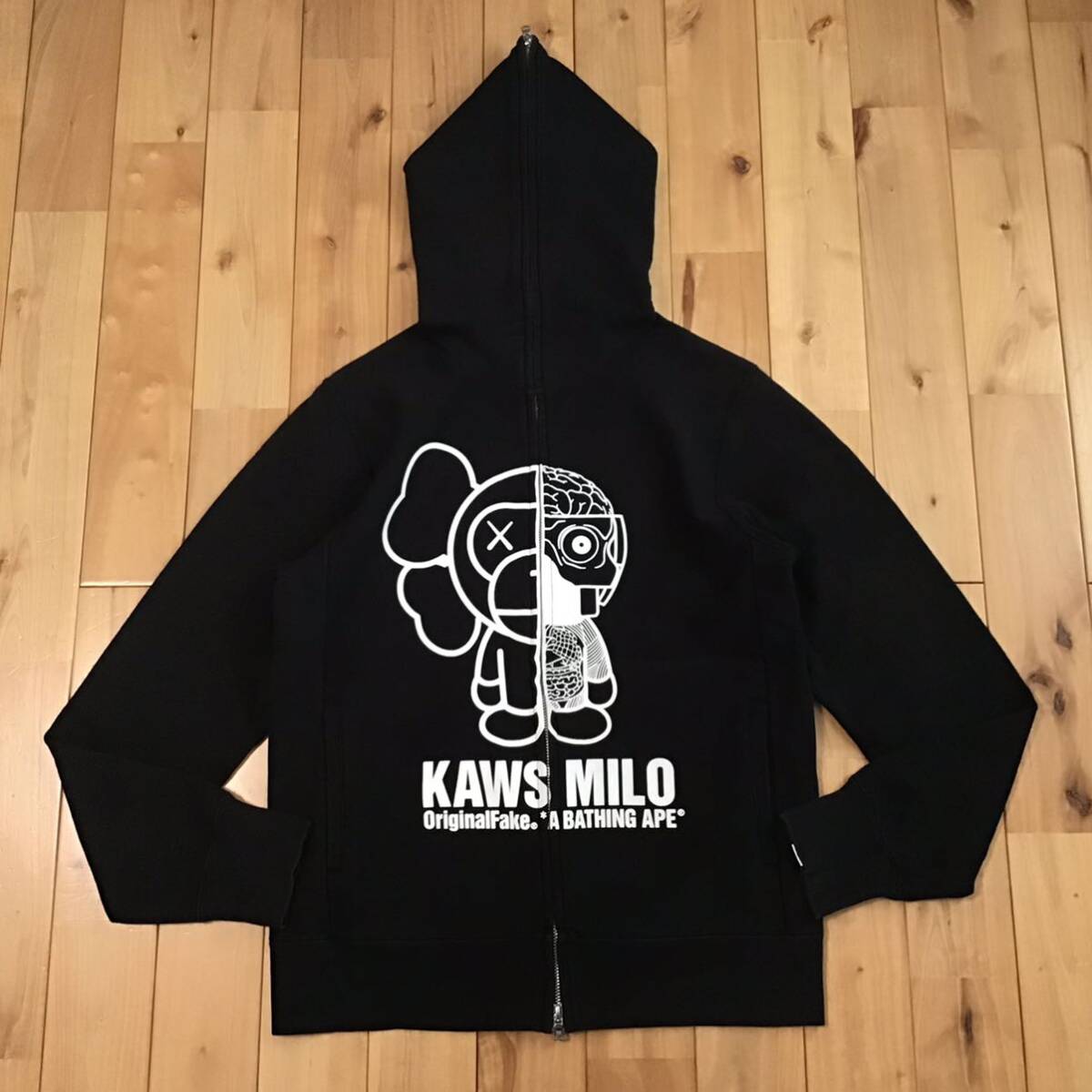 ★激レア★ Original fake KAWS Milo 人体模型 パーカー Mサイズ a bathing ape BAPE full zip hoodie カウズ マイロ エイプ ベイプ w32拍卖