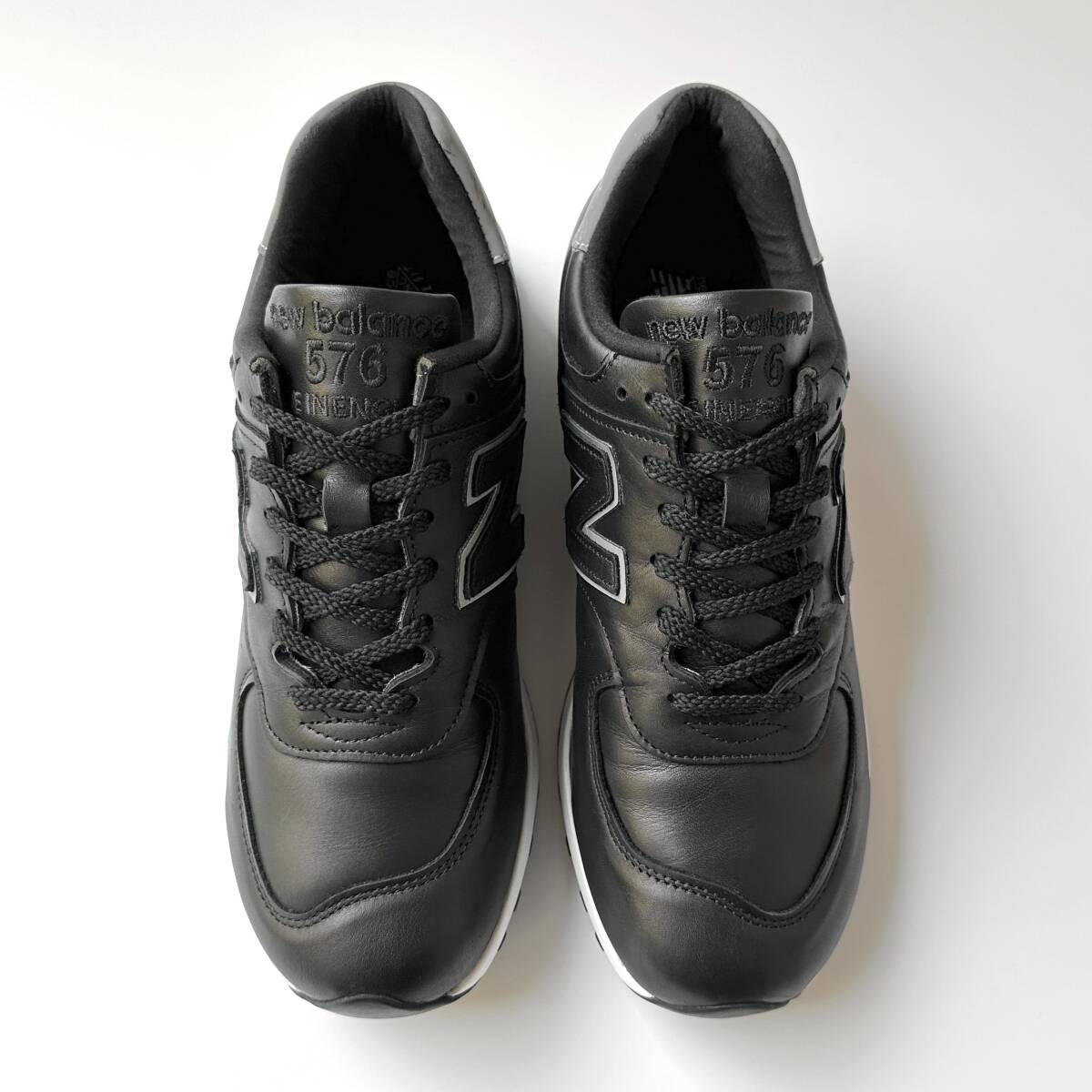 UK製 オールレザー NEW BALANCE M576KKL ブラック×グレー US9.5 27.5cm 中古 使用感あり イギリス英国製 NB 黒スニーカー MADE IN ENGLAND拍卖