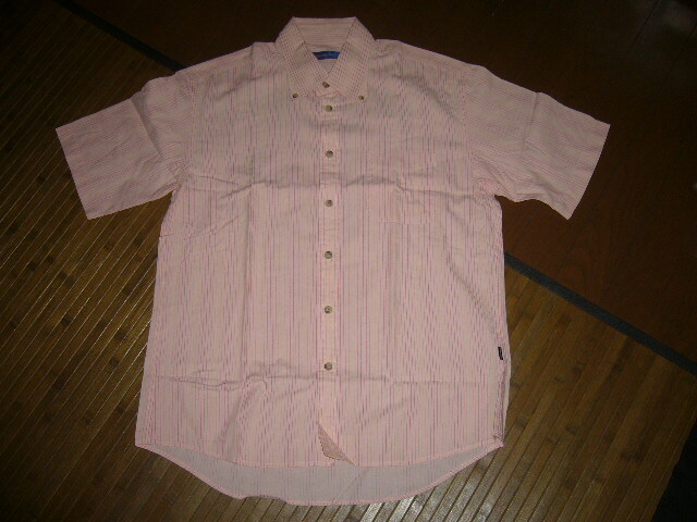 51-66♂:Golden Bear ゴールデンベア 半袖 ボタンダウンシャツ グリーンタグ size.M 色.サーモンピンクストライプ拍卖