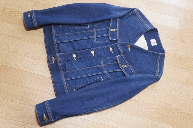 J371 即決 良品 Lee リー X niko and... ニコアンド別注 ユーズド加工 ノーカラー ストレッチデニムジャケット Gジャン M拍卖