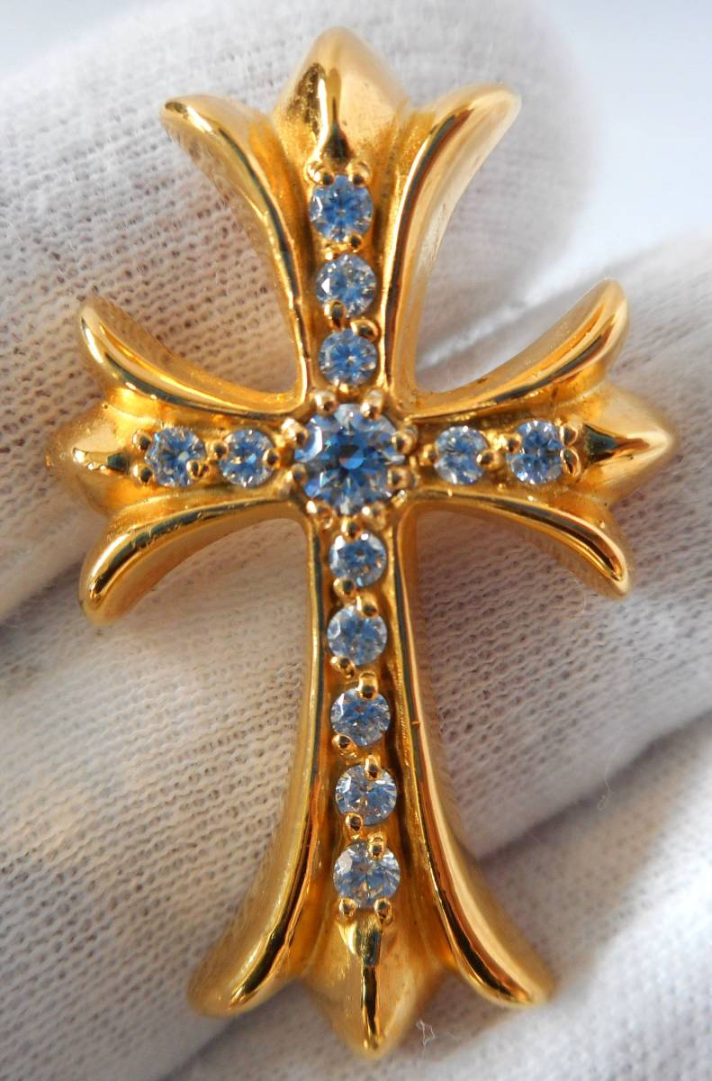 1 CHROME HEARTS クロムハーツ chクロス アフターダイヤ加工 22k金メッキします カスタム ラージ ベイル タイニー CHクロスフープ ピアス 拍卖