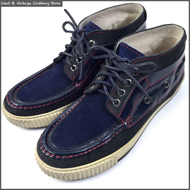 即決★STORM★ポルトガル製 26.5cm レザーミッドカットシューズ ストーム メンズ 42 ネイビー系 本革 コンビレザー スエード ミドルカット拍卖