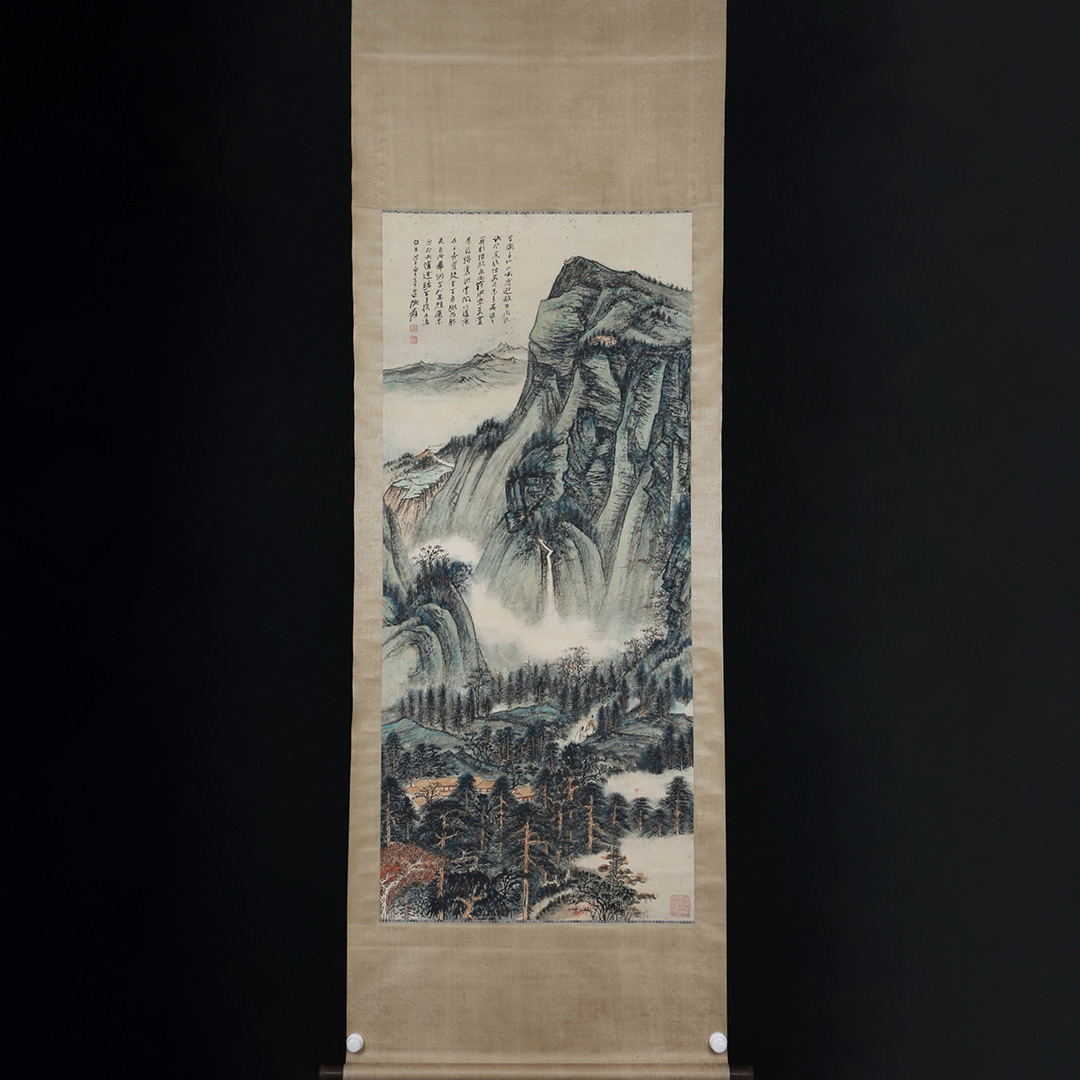 古美術 掛け軸 中国・近現代 「張大千書」 紙本 【訪友登山図】 立軸 書道 巻き物 真筆逸品 肉筆保証 唐物 古画 LT-24454拍卖