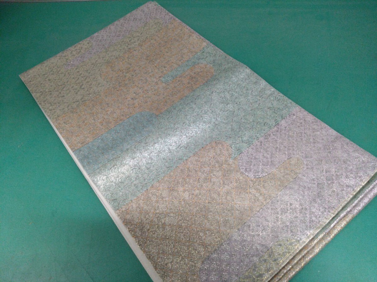 ●149【伝統工芸 袋帯】【天龍 ? 】 高級 袋帯 芸術 美術 品 金 ピンク グリーン オレンジ 水色 金糸 和柄 亀甲 菱紋 波紋 六通 帯 美品④拍卖