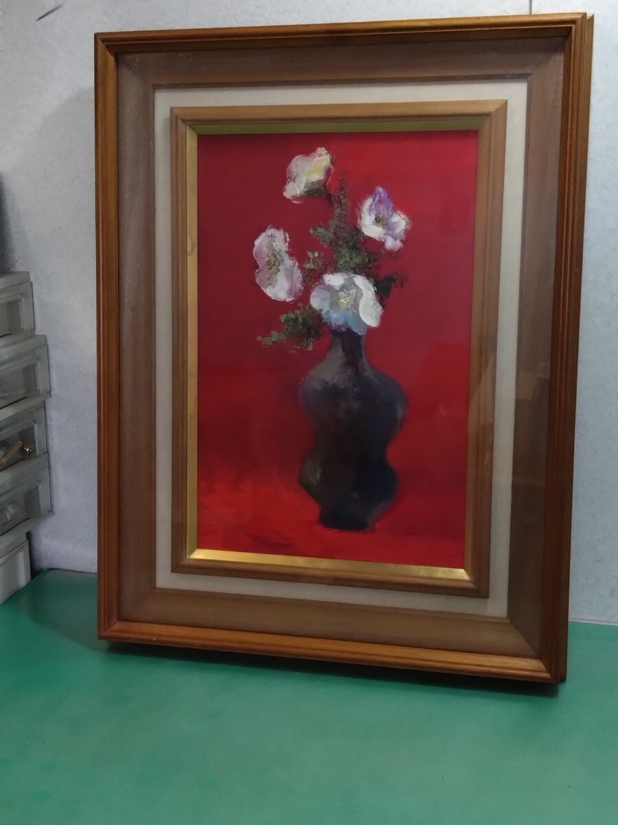 ● 【真作】青枢会委員【藤川 正】【バラ:花】1977年2月 作品 油絵 肉筆 サイン 絵画 P6 サイズ 41×37cm 希少 貴重 美術品 中古品 ③拍卖