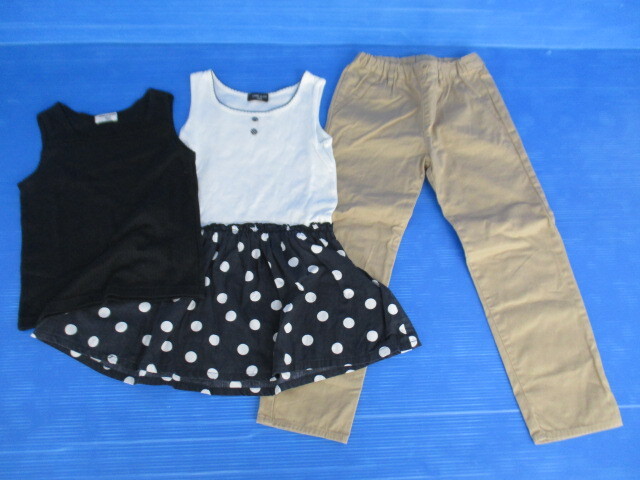 【お買得!】★COMME CA/コムサ★女の子夏ファッション3点セット ノースリーブカットソー/ノースリーブワンピース/ズボン 120/130サイズ拍卖