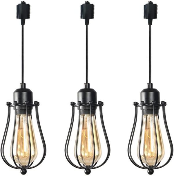 ケビン 3個入り ペンダントライト コード60cm ダクトレール式 工事不要 E26口金 LED対応 アンティーク調 ブラック【電球別売り】拍卖