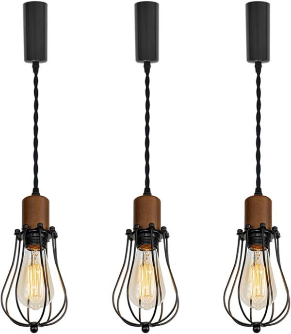 ケビン 3個パック ウッド ペンダントライト 長さ調節可 コード収納カップ付き インテリア照明 北欧 ペンダントランプ E26 LED【ウッド色】拍卖