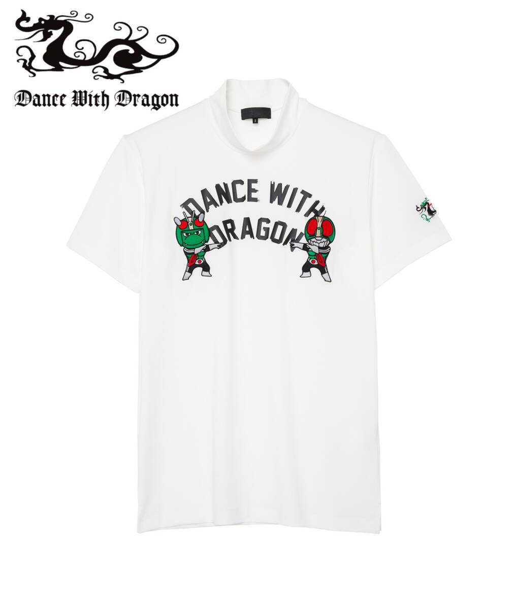 ☆新品未使用☆DANCE WITH DRAGON 仮面ライダー&ちびドライダーモック 半袖モックシャツ☆白色☆XLサイズ 4 肩幅46.5㎝ 身幅59㎝ 着丈73㎝拍卖