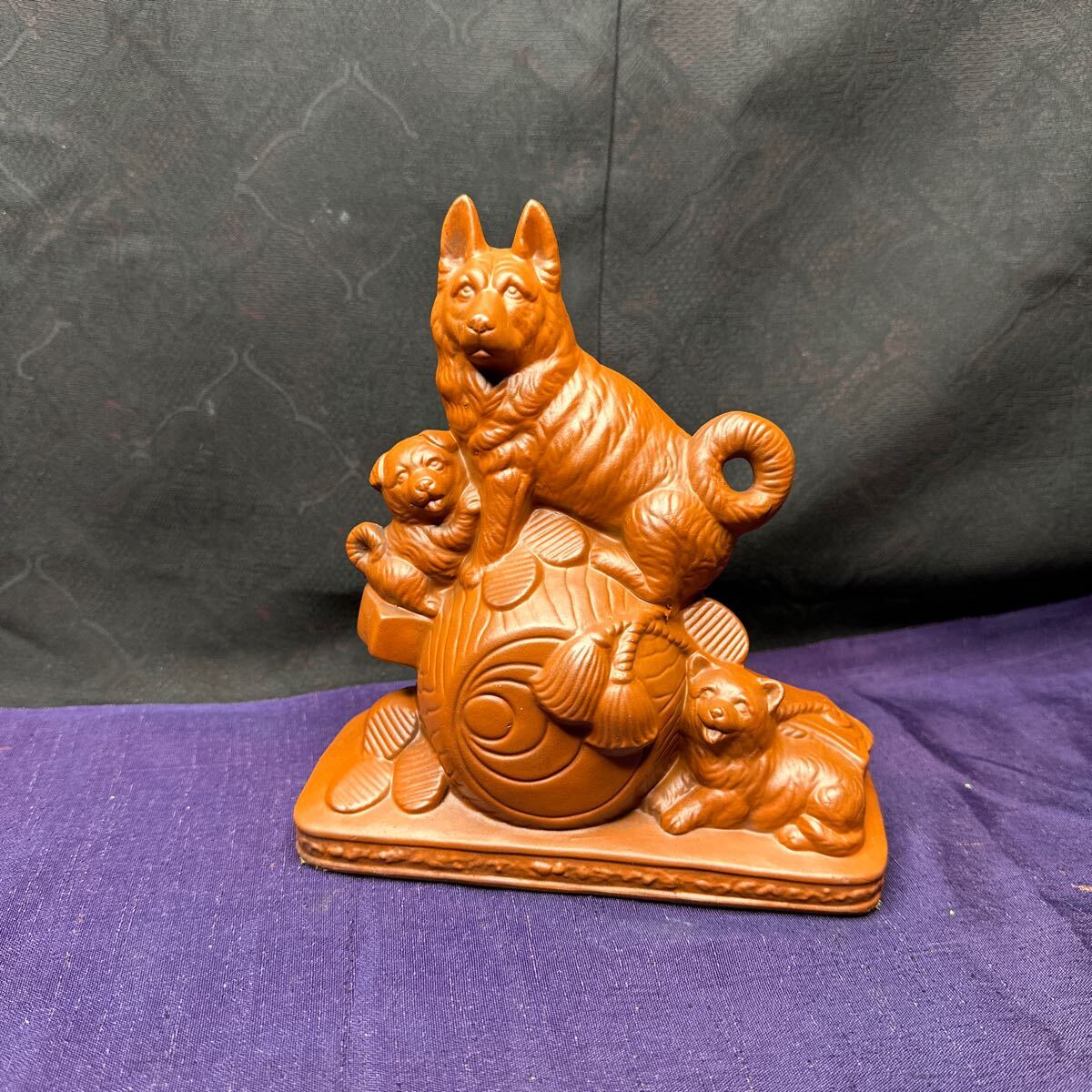 置物 縁起物 開運 十二生相犬親子像 常滑焼き拍卖