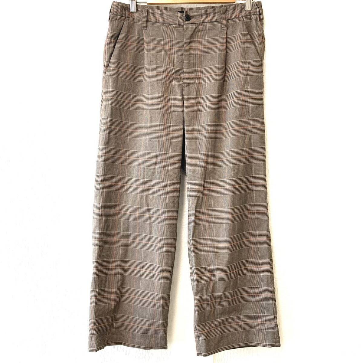 カジュアル◎【RAGEBLUE】レイジブルー タック スラックス パンツ レーヨン ストレッチ チェック柄 ワイド ブラウン系 メンズ L/Y10486UU拍卖
