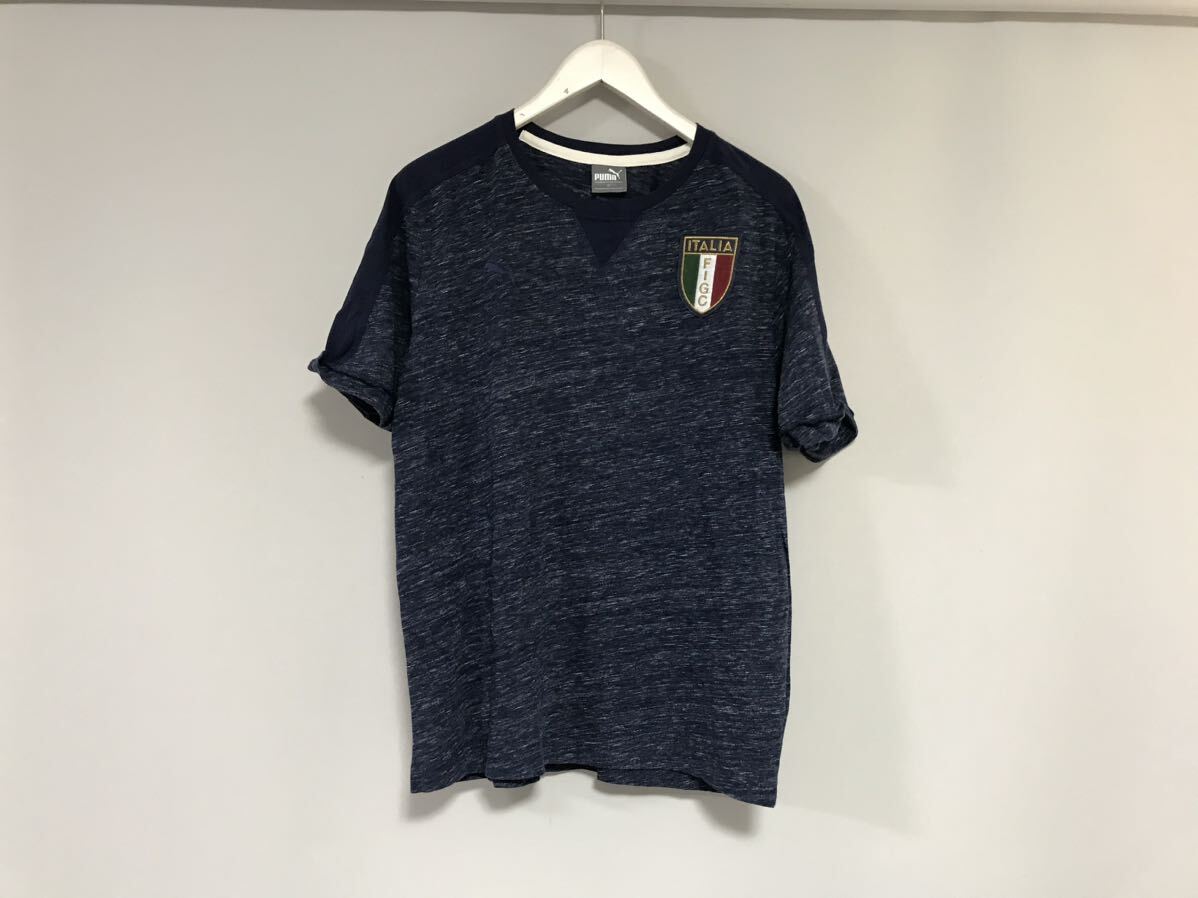 本物プーマPUMA ITALIA FIGCサッカーコットンロゴ刺繍半袖Tシャツメンズサーフアメカジミリタリーワークスポーツ紺ネイビー柄XL拍卖