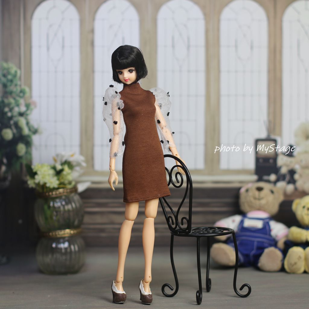 人形服msdr-24-151 茶色バルーンスリーブワンピース (momoko、MISAKI、ジェニー、SAJボディ、OBITSUボディ)拍卖