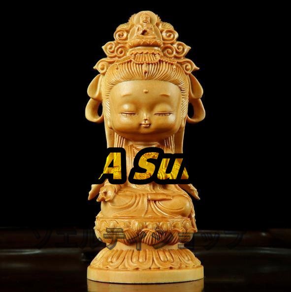 極美品★置物 仏像 二頭身 座禅菩薩 木製 観音像 彫刻 仏具 観音様 唐金 置物 美術品 仏教拍卖