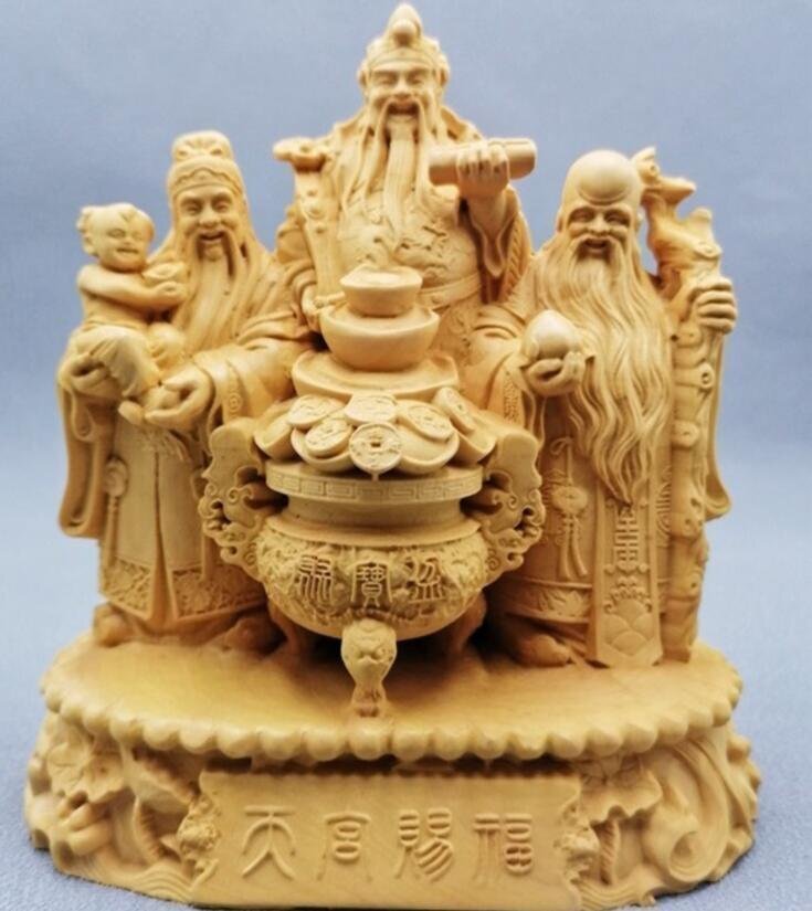 極上品 ★黄楊木彫福禄寿人物の神像実木彫刻置物拍卖