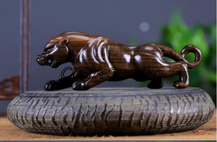 実用品 新品推薦 黒柿木彫刻金豹*実木豹木彫り拍卖