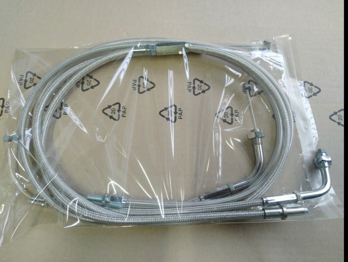 送料込み KAWASAKI Z250FT A1〜A3用クラッチ アクセル ワイヤー ケーブル セット メツシュ 30cmロング 拍卖