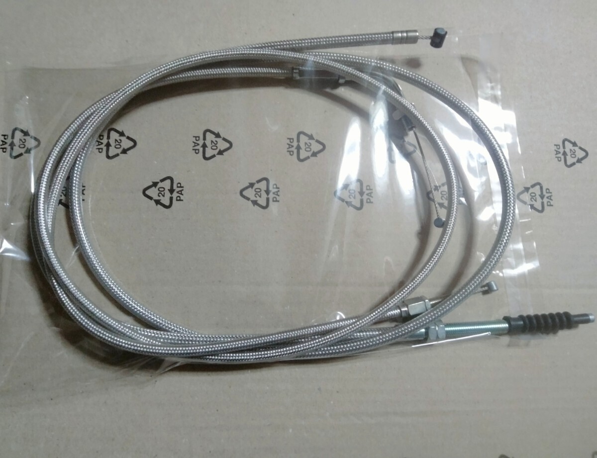 送料込み KAWASAKI Z250FT A4〜A5用クラッチ アクセル ワイヤー ケーブル セット メツシュ 30cm ロング 拍卖