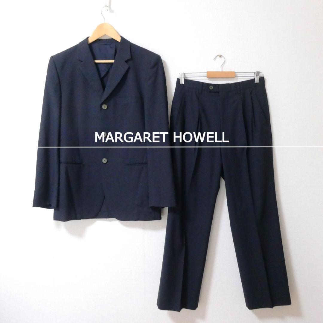美品 MARGARET HOWELL マーガレットハウエル サイズL 79 2ピース シングル 3B セットアップ スーツ 紺 ネイビー拍卖