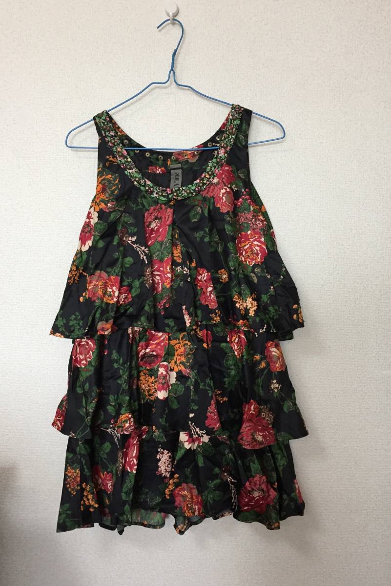 ★送料無料★2X/新品! アウルアイラ 花柄 膝上 ノースリーブ ワンピース チュニック (サイズ2)拍卖