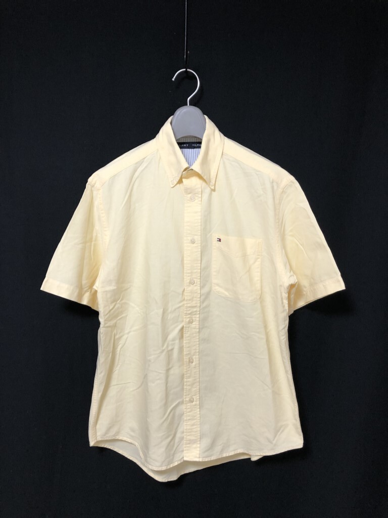 ◆TOMMY HILFIGER トミーヒルフィガー オックスフォード 半袖シャツ イエロー 胸ロゴ 90s拍卖