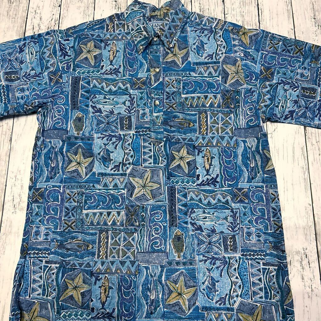 90s USA製 MANOA SHIRT COMPANY HAWAII サカナ 魚 マリン プルオーバー ボタンダウン ビンテージ アロハシャツ拍卖