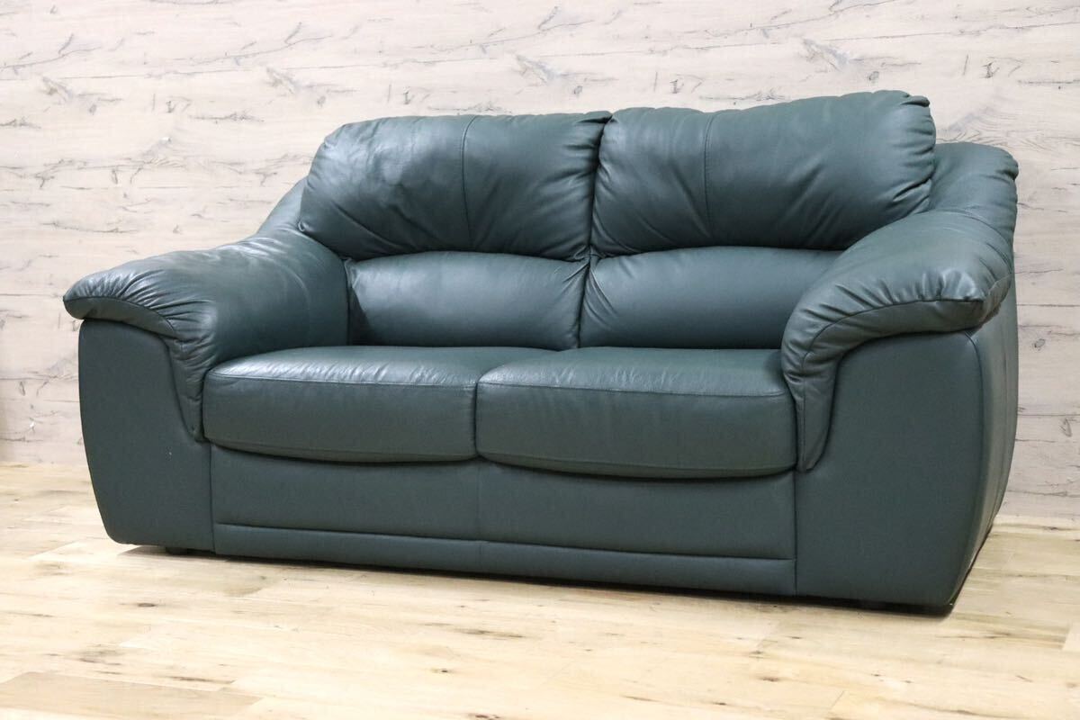 GMHH91B○NICOLETTI / ニコレッティ 2人掛けソファ ラブソファ 長椅子 本革 グリーン イタリアモダン 応接 IDC大塚家具 約30万拍卖
