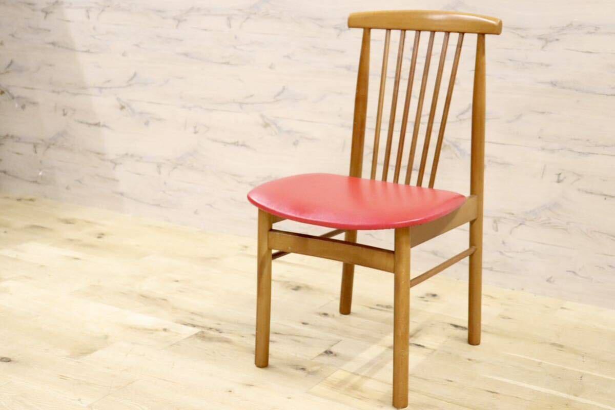 GMHH74B○MATSUDA / 松田家具 ダイニングチェア アームレスチェア 食卓椅子 レッド アンティーク 昭和レトロ拍卖