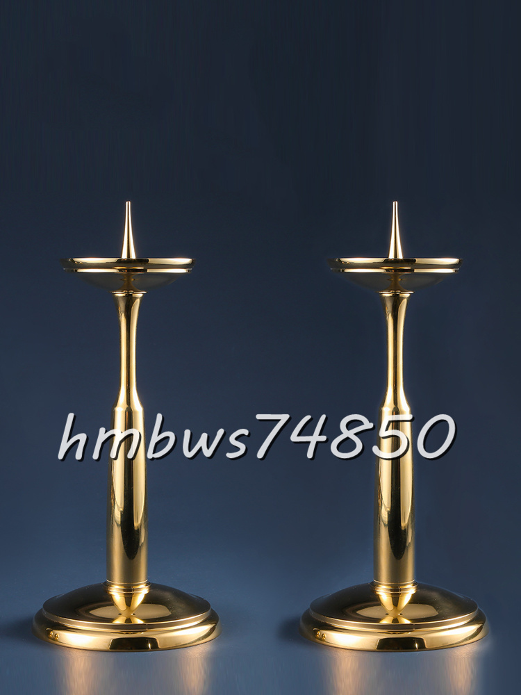 「密教法具 寺院用仏具」極上品 無地壇灯 一対 燭台 仏教美術 仏具 真鍮製 磨き仕上げ 高さ24cm拍卖