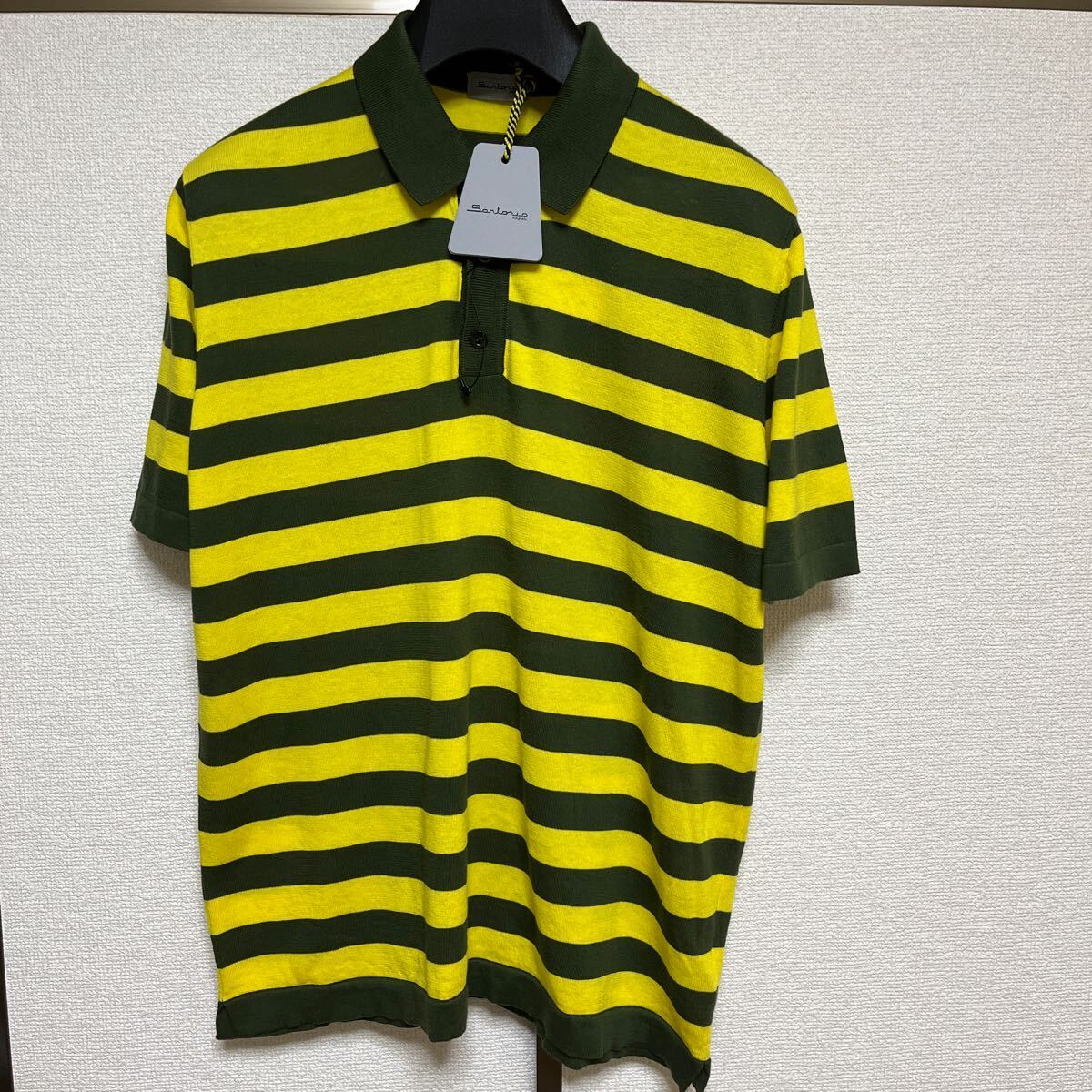 新品 サルトリオ ナポリSARTORIO NAPOLI イタリア ニット ポロ リデア ストラスブルゴ ボーダー 46 S〜M オリーブ イエロー 晩夏トーン拍卖