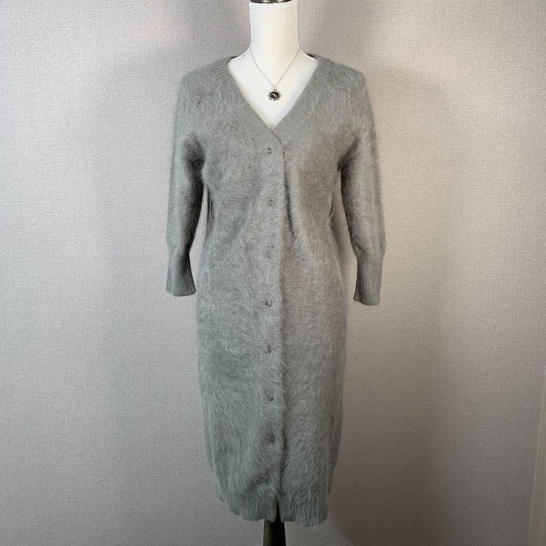 YT1683 FURFUR ファーファー アンゴラ混 Vネック フロントボタン ロングワンピース フリーサイズ デザインボタン拍卖