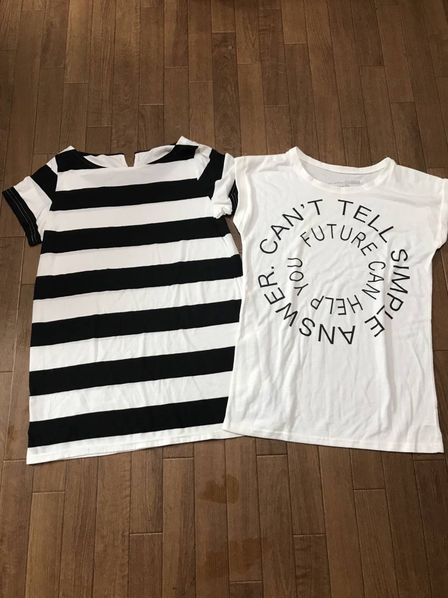 ★ロングTシャツボーダー 白2枚セット★M拍卖