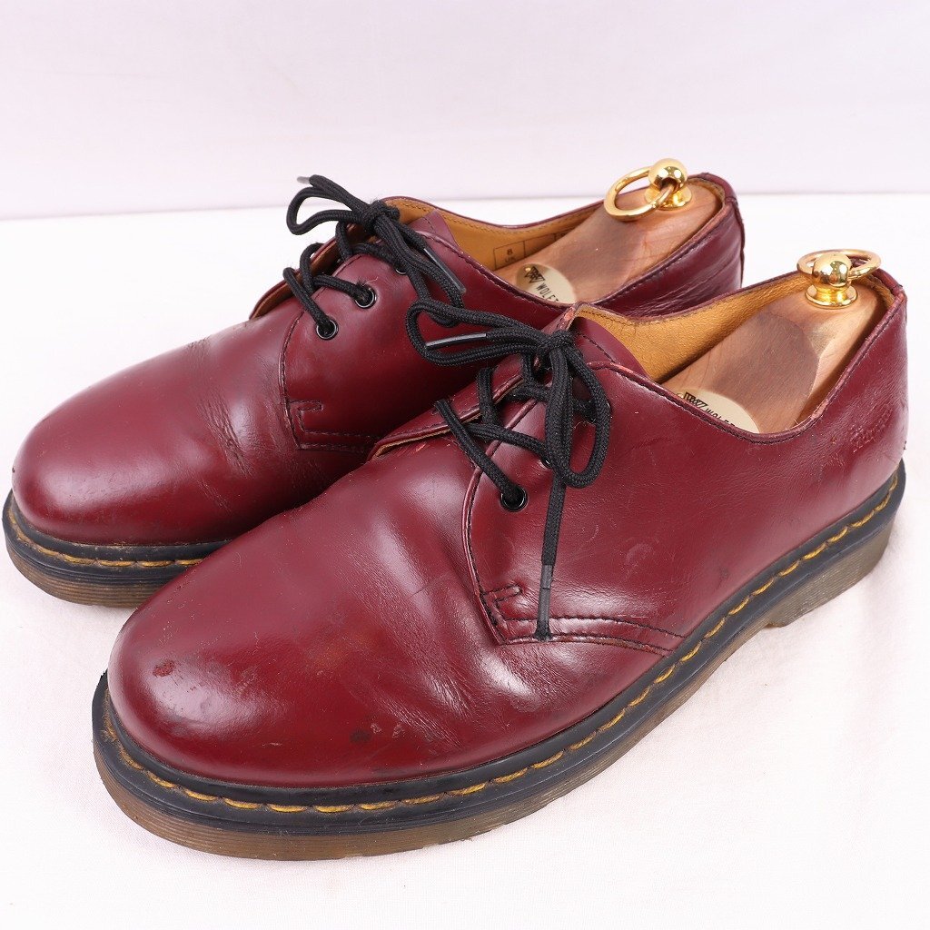 ドクターマーチン UK8/26.5cm~27.0cm/3ホール チェリー ワイン レザー ブーツ メンズ DR.Martens 中古 古着 dm3912拍卖