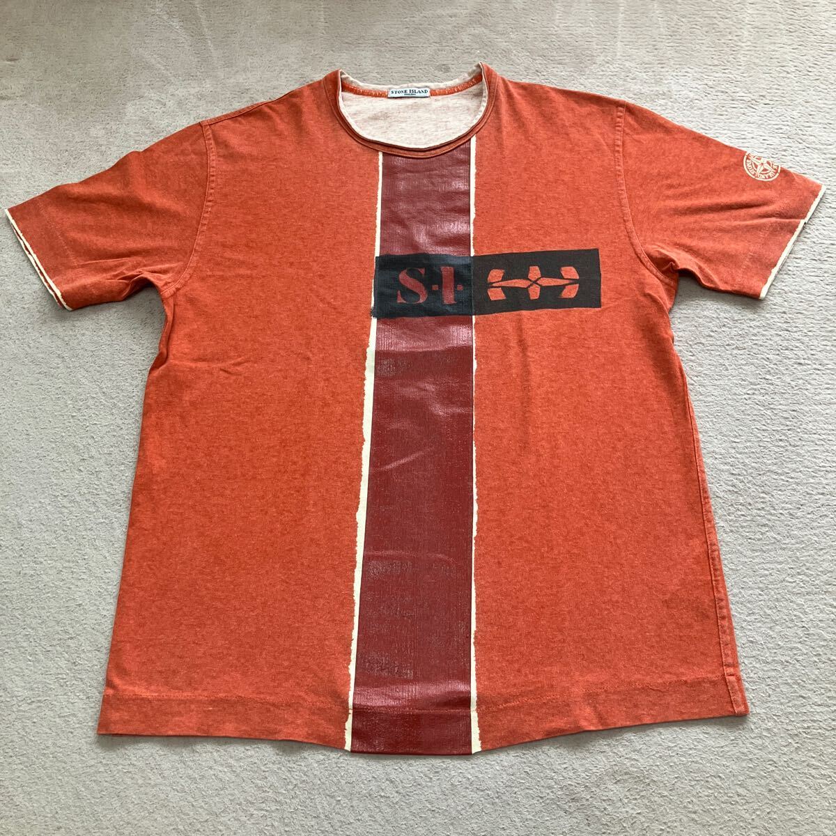 STONE ISLAND ストーンアイランド ペイントプリント Tシャツ サイズM オレンジ made in ITALY 美品 バックプリントあり拍卖