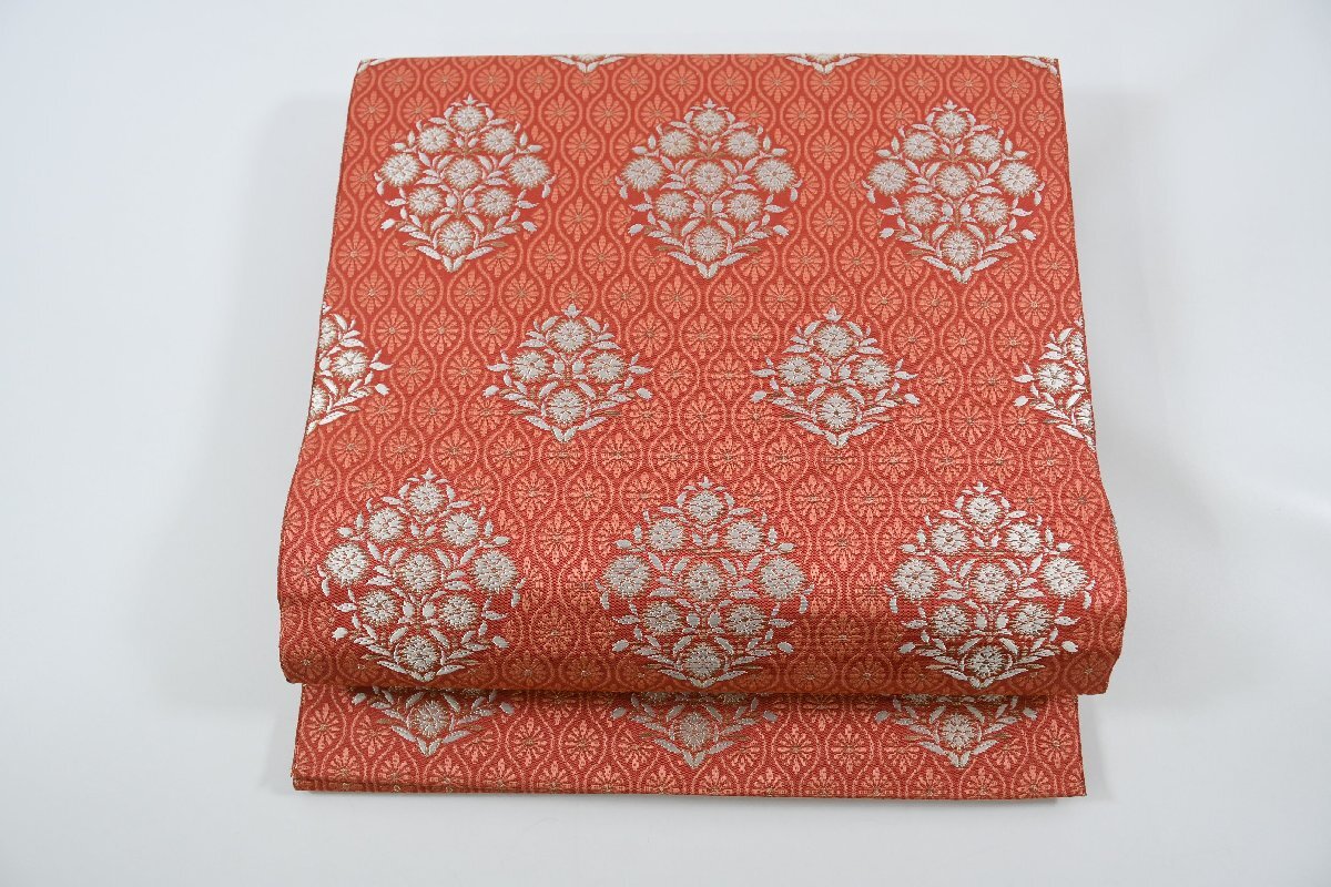 袋名古屋帯 更紗 花 松葉仕立て 帯丈336cm ★着物屋 ne-10287 桜庭呉服店拍卖