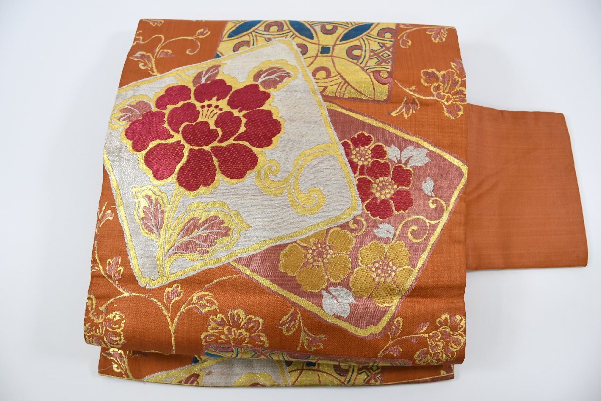 袋名古屋帯 色紙文 花 帯丈334cm ★着物屋 ne-10379 桜庭呉服店拍卖