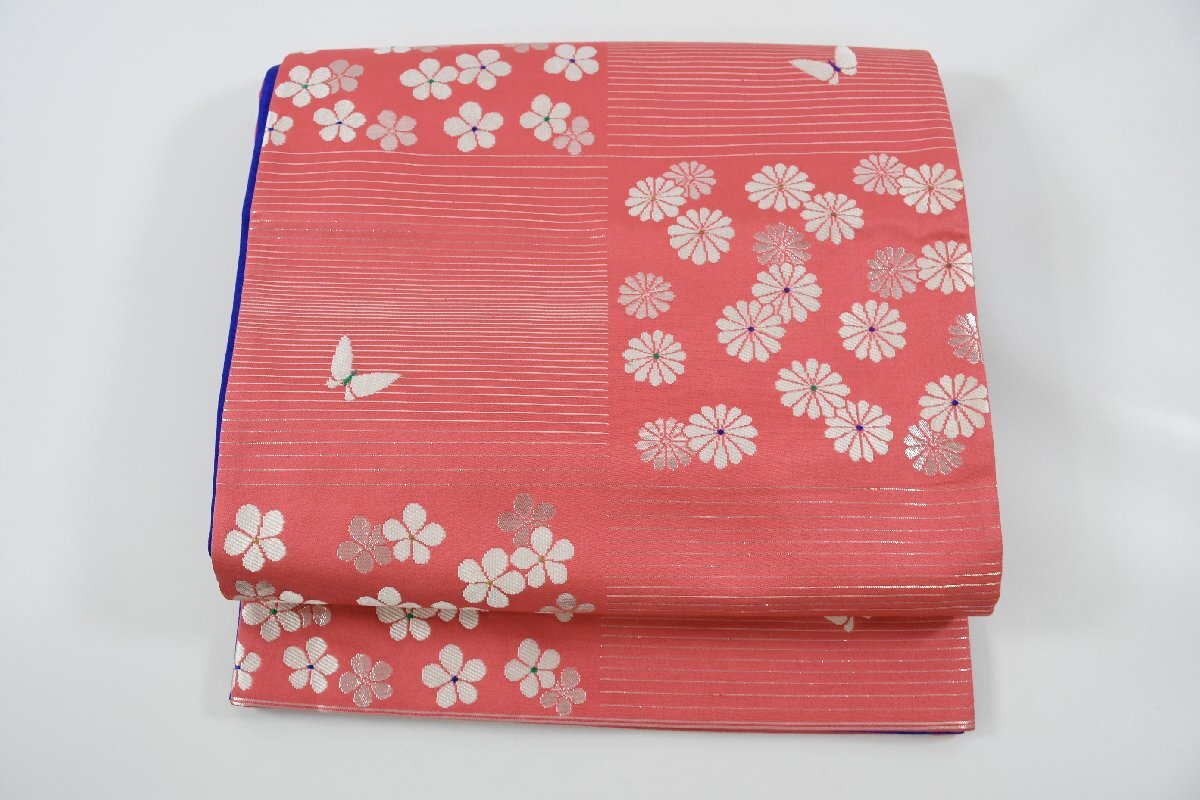 袋名古屋帯 六通柄 花 蝶々 帯丈358cm ★着物屋 ne-10407 桜庭呉服店拍卖