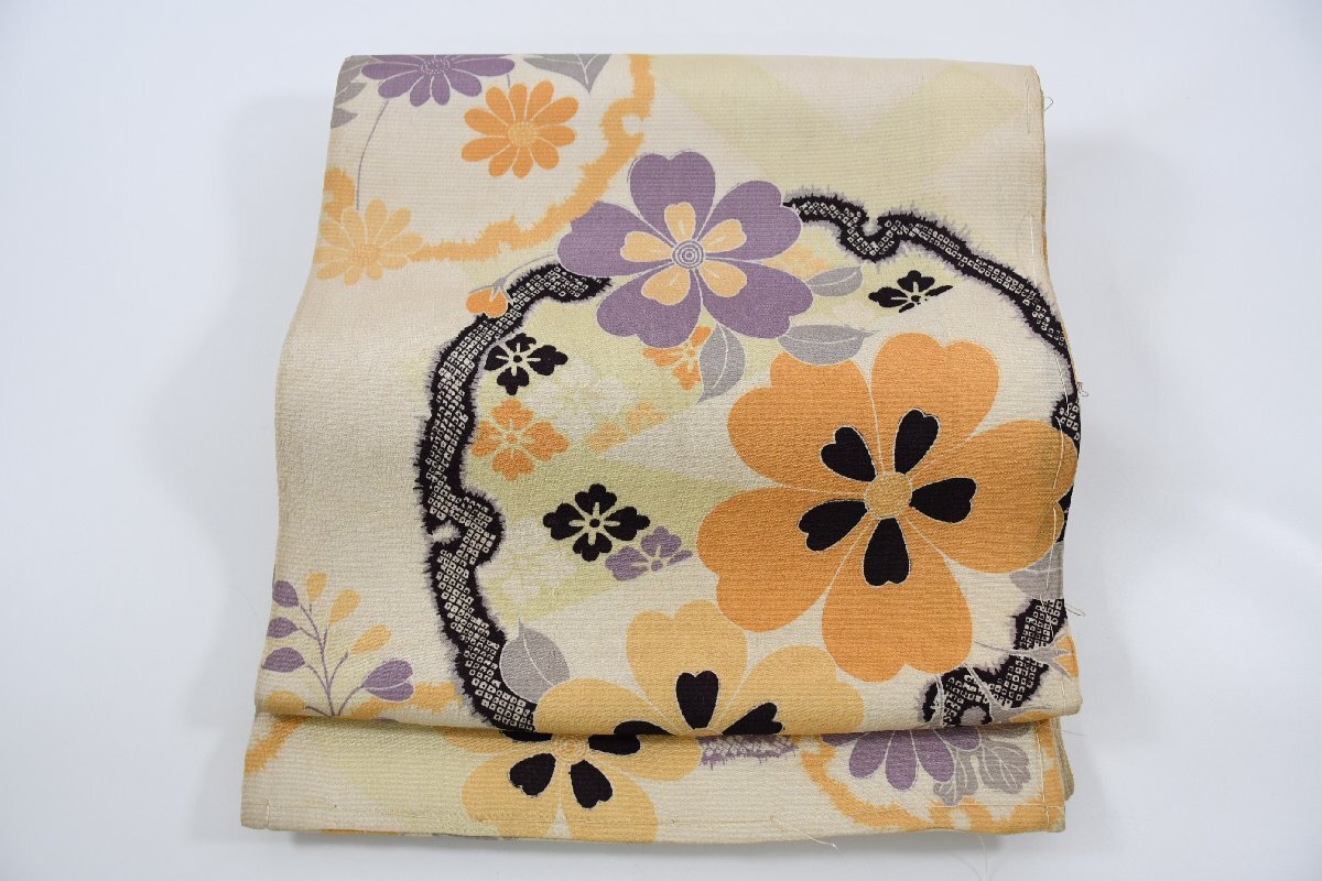 袋名古屋帯 アンティーク 花 帯丈388cm ★着物屋 ne-10482 桜庭呉服店拍卖